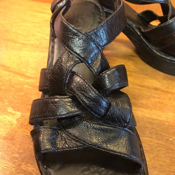 90s Y2K Børn Braided Leather Platform Sandals, Black Chunky Block Heel Size 9 - Picture 4 of 11